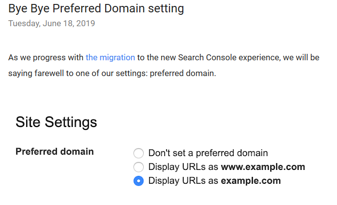 Google Announced – Bye Bye Preferred Domain Setting