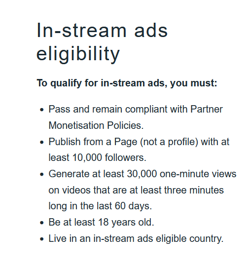 facebook in-stream ads eligibility